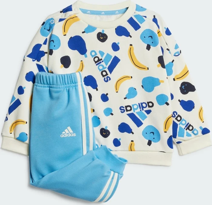 adidas Essentials Allover Print Trainingsanzug ivory/semi blue burst (Junior)