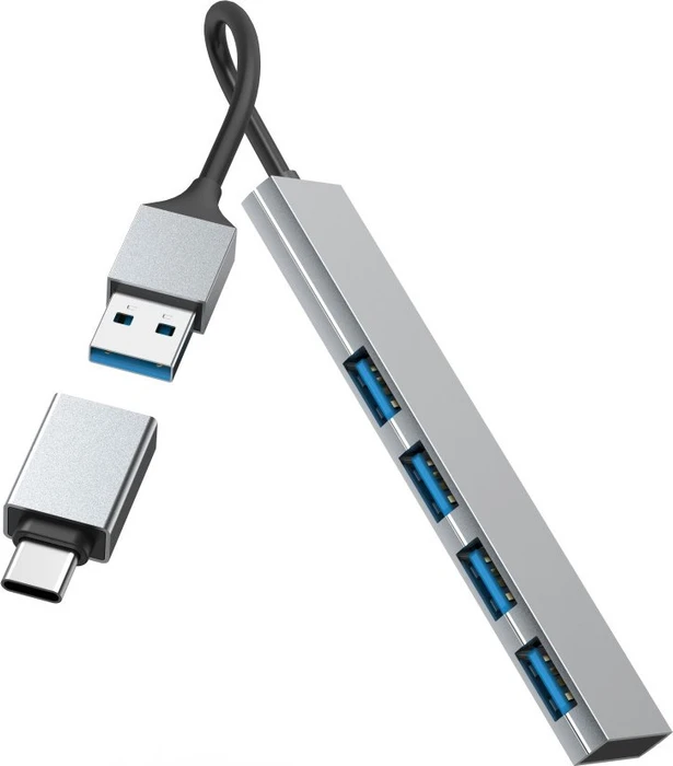 Hama USB-Hub Slim inkl. USB-C-Adapter, 4x USB-A 3.0, USB-A/USB-C 3.0 [Stecker]