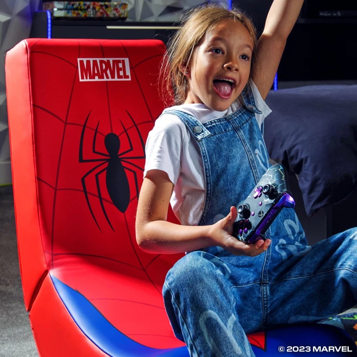 X Rocker Marvel Icon Video Rocker Gaming Bodensessel für Kinder/Jugendliche, Spider-Man rot/blau