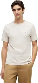 Tommy Hilfiger Roundneck Flag-Stickerei T-Shirt kurzarm newsprint beige (Herren)