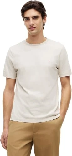 Tommy Hilfiger Roundneck Flag-Stickerei T-Shirt kurzarm newsprint beige (Herren)