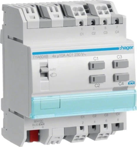Hager KNX Schalt-/Jalousieaktor 4/2-fach 10A, 4TE REG, Schaltaktor