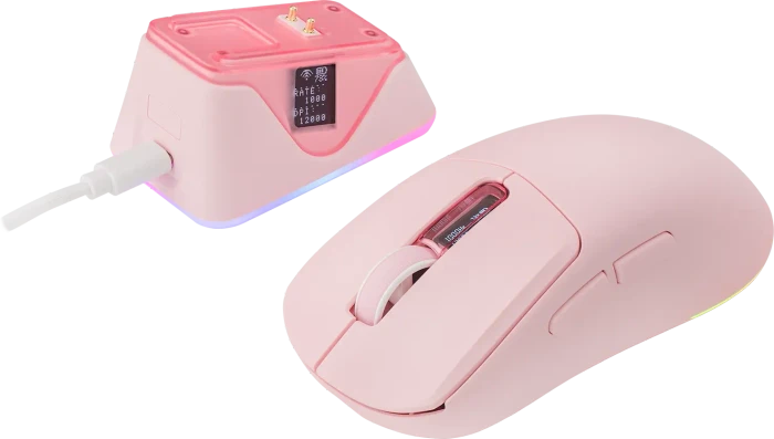 Epomaker Nex Lite Wireless Gaming Mouse mit Ladestation, rosa, USB/Bluetooth