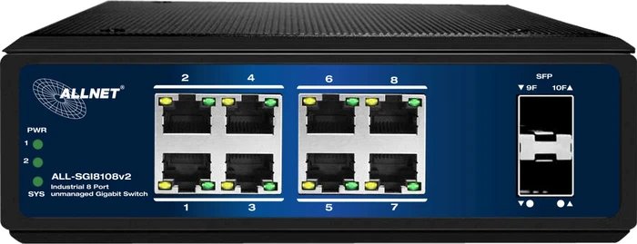 Allnet SGI Industrial Railmount Gigabit Switch, 8x RJ-45, 2x SFP