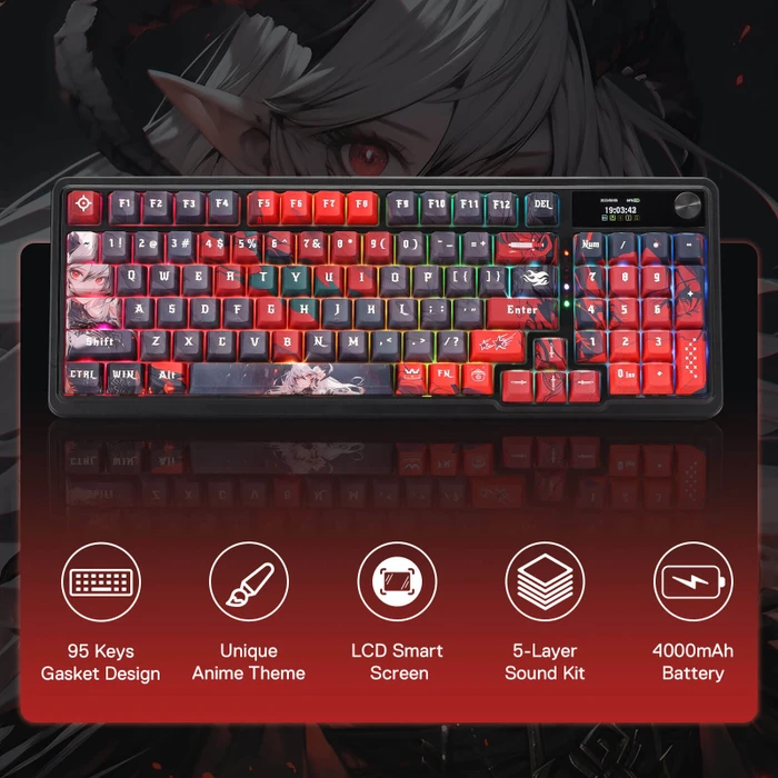 Redragon Artemis K719 Pro Wireless, Anime Edition, LEDs RGB, Hi-Fi Custom, USB/Bluetooth, US