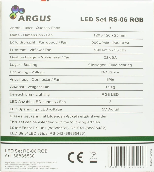 Inter-Tech Argus RS-06 RGB, LED-Steuerung, Fernbedienung, 120mm, 3er-Pack