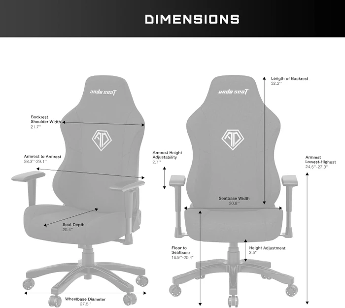 Anda Seat Phantom 3 Pro L Gamingstuhl, Stoff grau