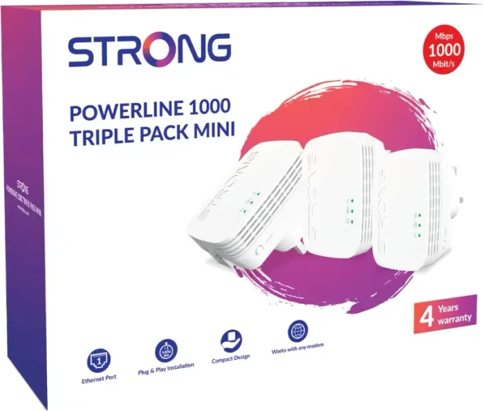 Strong Powerline 1000 Triple Pack Mini, UK, HomePlug AV2, RJ-45, 3er-Pack