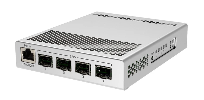 MikroTik Cloud Router Switch CRS305 Dual Boot Desktop 10G Smart Switch, 4x SFP+, 1x RJ-45, PoE+ PD