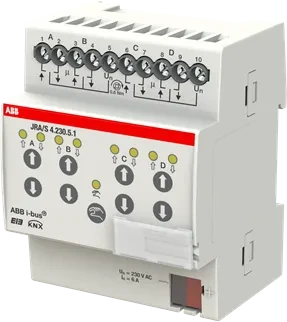 ABB JRA/S4.230.5.1 Jalousie-/Rollladenaktor mit Fahrzeitermittlung 4-fach, 230V, 6A, 4TE REG, Schaltaktor