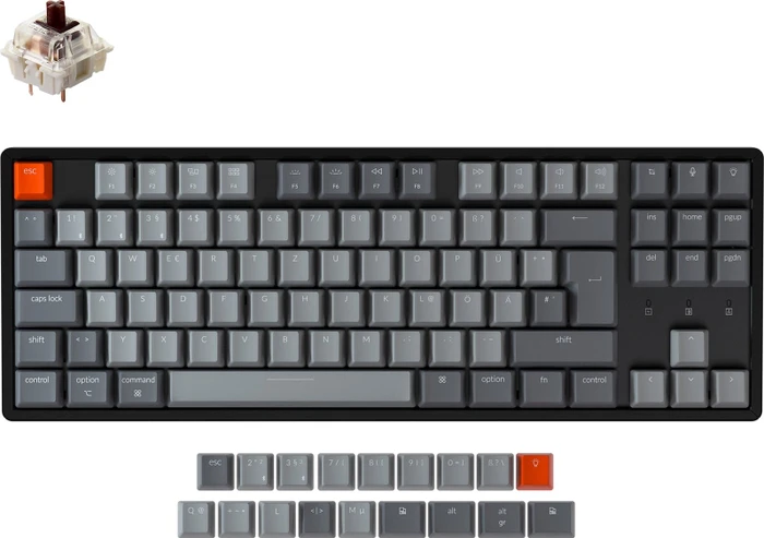 Keychron K8, 80% TKL, LEDs RGB, schwarz, Gateron BROWN, USB/Bluetooth, DE