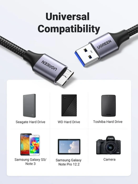 Ugreen USB 3.0 Kabel, USB 3.0 Micro-B/USB-A 3.0, 2m