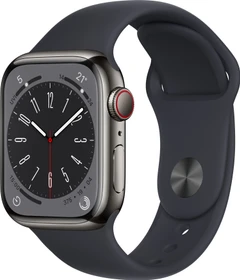 Apple Watch Series 8 (GPS + Cellular) 41mm Edelstahl graphit mit Sportarmband Mitternacht