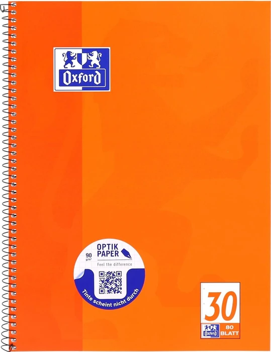 Oxford Schule Collegeblock, A4+, Lineatur 30, Softcover, orange, 80 Blatt