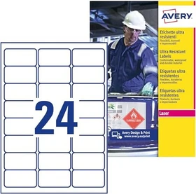 Avery-Zweckform Folienetiketten ultra resistent, 63.5x33.9mm, wetterfest, weiß, 10 Blatt (240 Etiketten)
