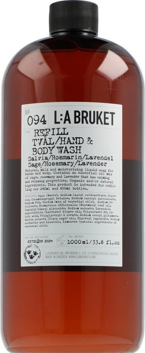 L:A Bruket No 094 Sage Rosemary Lavender Hand & Body Wash, 1l