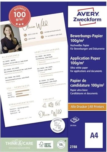 AVERY Zweckform Inkjet-Bewerbungspapier, DIN A4, 100 g/qm