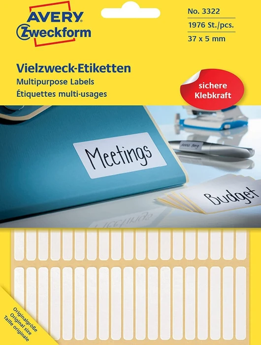 Avery-Zweckform Mini-Organisationsetiketten Sonderformat, 37x5mm, weiß, 26 Blatt (1976 Etiketten)