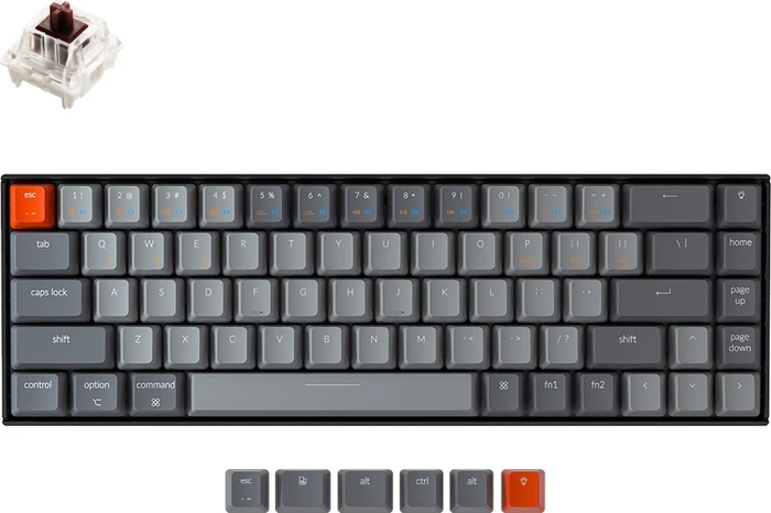 Keychron K6, 65%, LEDs weiß, hot-swap, schwarz/grau, Gateron BROWN, USB/Bluetooth, DE