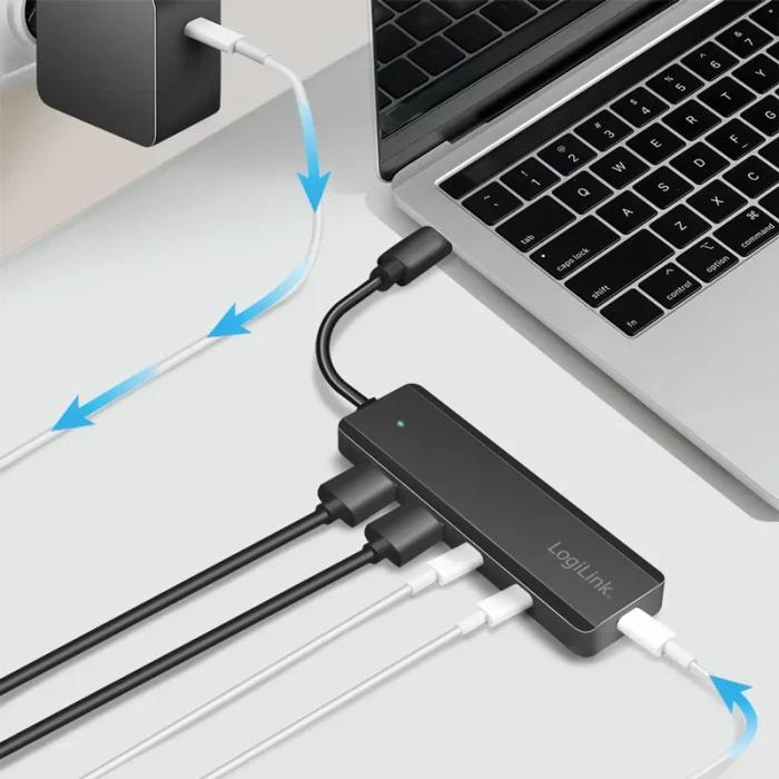 LogiLink Ultra-Slim USB-Hub, 2x USB-C 3.1/2x USB-A 3.1, USB-C 3.1 [Stecker]