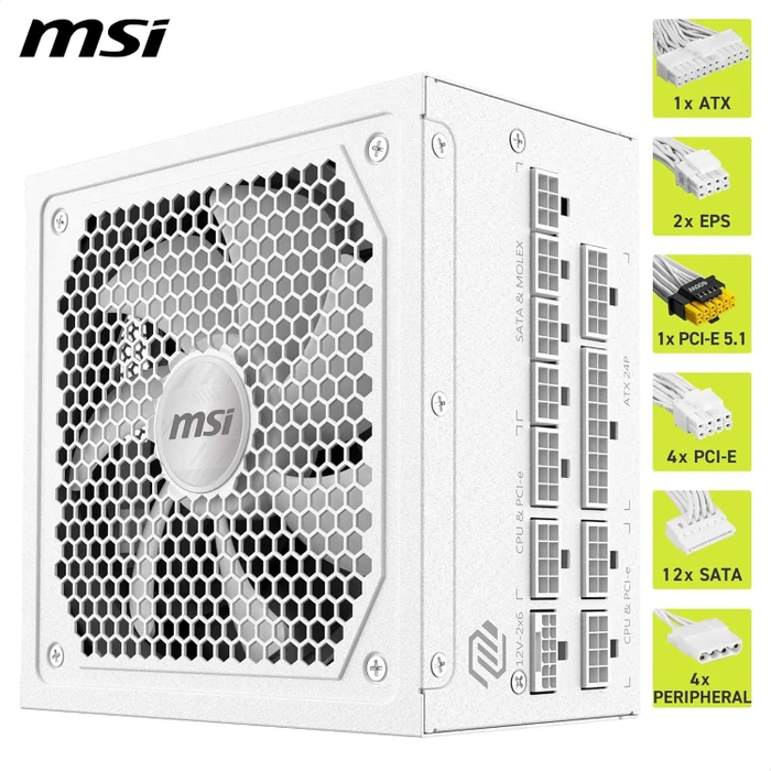 MSI MAG A1000GL PCIE5 White 1000W, ATX 3.1
