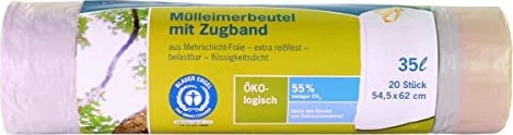 Secolan Müllbeutel 35l, mit Zugband naturweiß