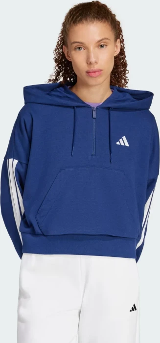 adidas Essentials 3-Streifen French Terry Quarter-Zip Hoodie dark blue/white (Damen)