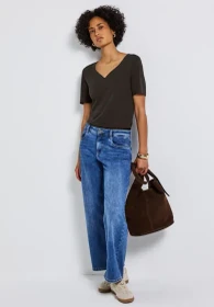 Street One Herzausschnitt T-Shirt kurzarm deep roast brown (Damen)