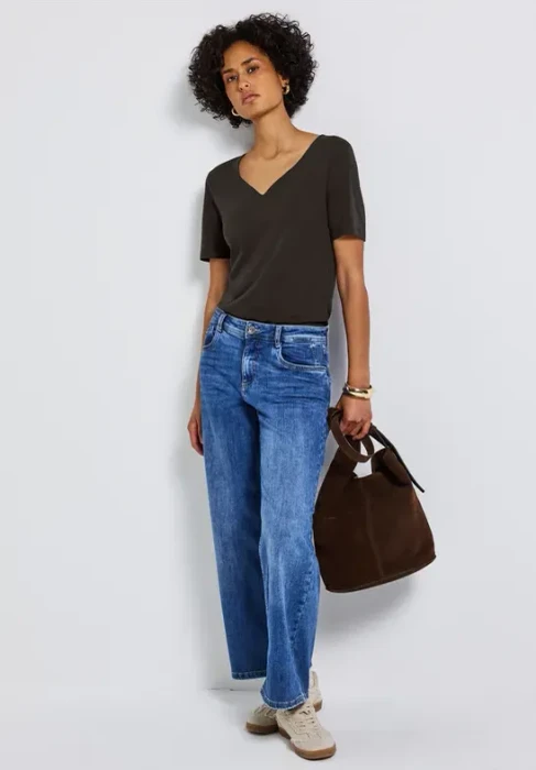 Street One Herzausschnitt T-Shirt kurzarm deep roast brown (Damen)