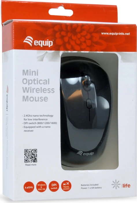 Equip Life kabellose optische Mini Maus schwarz, USB