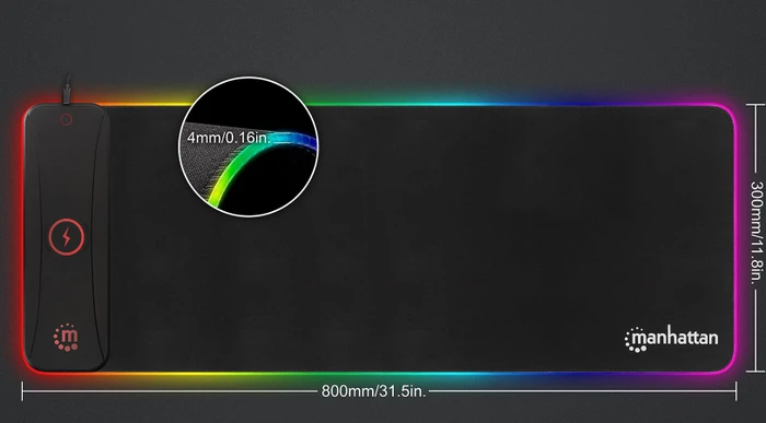 Manhattan XXL RGB LED Gaming Mauspad mit kabellosem Induktionsladegerät, 800x350mm, schwarz