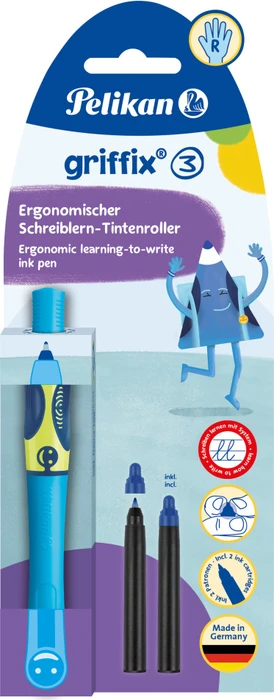 Pelikan griffix 3 Tintenroller (Patrone) neon fresh blue, Rechtshänder, Blister