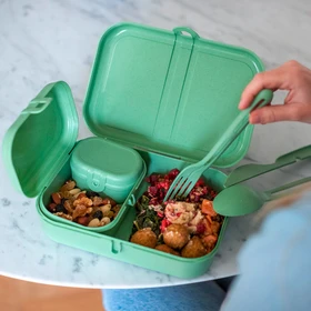 koziol Pascal Ready Lunchbox und Besteck Geschirrset nature leaf green