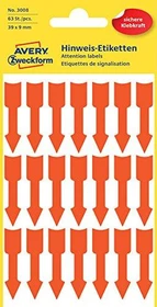 Avery-Zweckform Hinweisetiketten Pfeile neon, 39x9mm, rot, 3 Blatt (81 Etiketten)