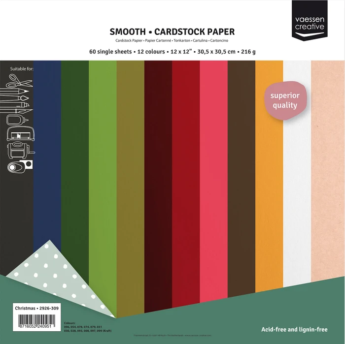 Vaessen Creative Tonkarton, 305x305mm, glatt, Weihnachten, 60 Blatt