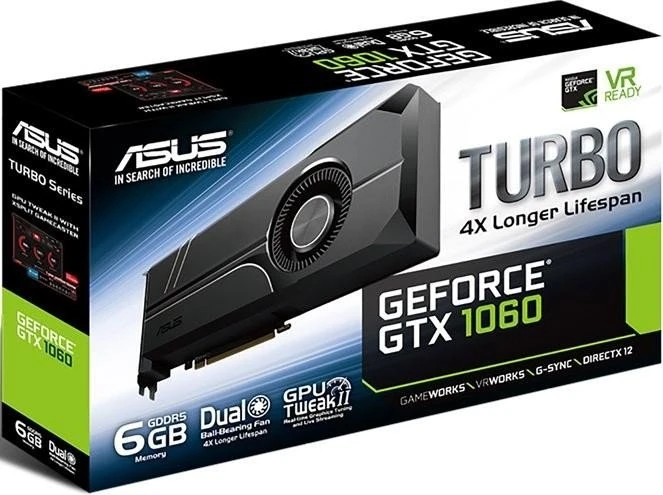 ASUS Turbo GeForce GTX 1060, TURBO-GTX1060-6G, 6GB GDDR5, DVI, 2x HDMI, 2x DP