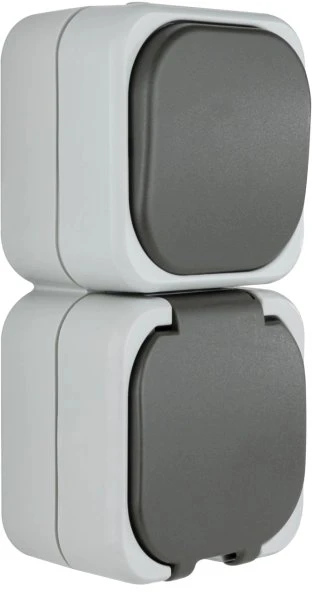 REV Ritter AquaTop Aus-/Wechselschalter + Steckdose AP IP44, grau