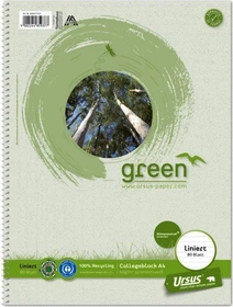 Ursus green Recycling Collegeblock, A4, Lineatur 21, pastellgrün, 80 Blatt