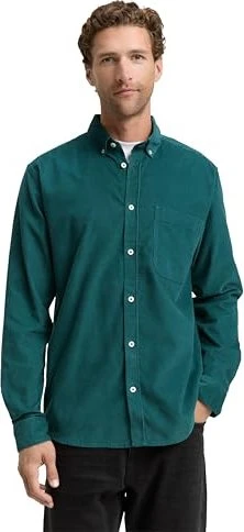 Tom Tailor Regular Fit Cord mit Bursttasche Hemd langarm jasper green (Herren)