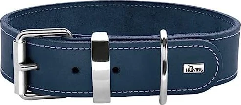 Hunter Aalborg Special Hundehalsband, Leder, strapazierfähhig, komfortabel, 45 S, dunkelblau