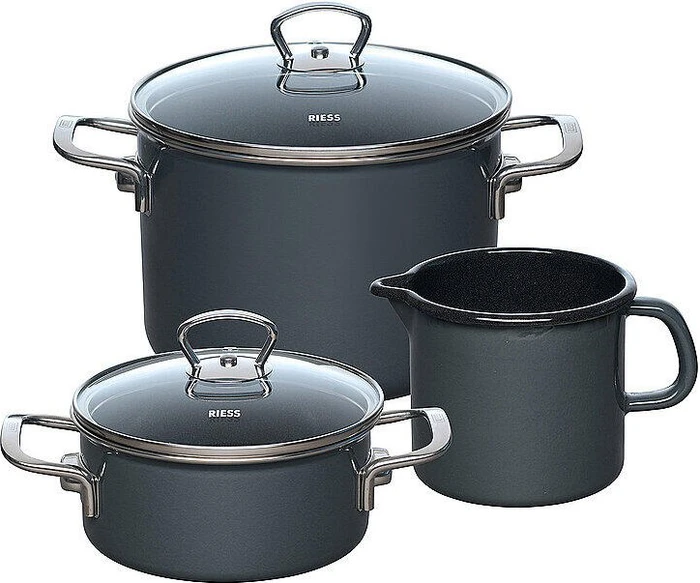 Riess Emaille Nouvelle Pur dark grey Starter Topf-Set, 3-tlg.