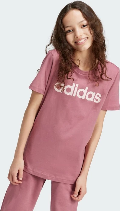 adidas Essentials Linear Logo Cotton Slim Fit T-Shirt kurzarm preloved crimson/sandy pink (Junior)