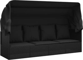 vidaXL Polyrattan Outdoor-Loungecouch mit Dach & Kissen schwarz