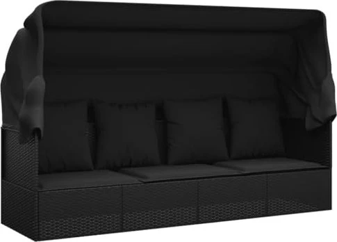 vidaXL Polyrattan Outdoor-Loungecouch mit Dach & Kissen schwarz