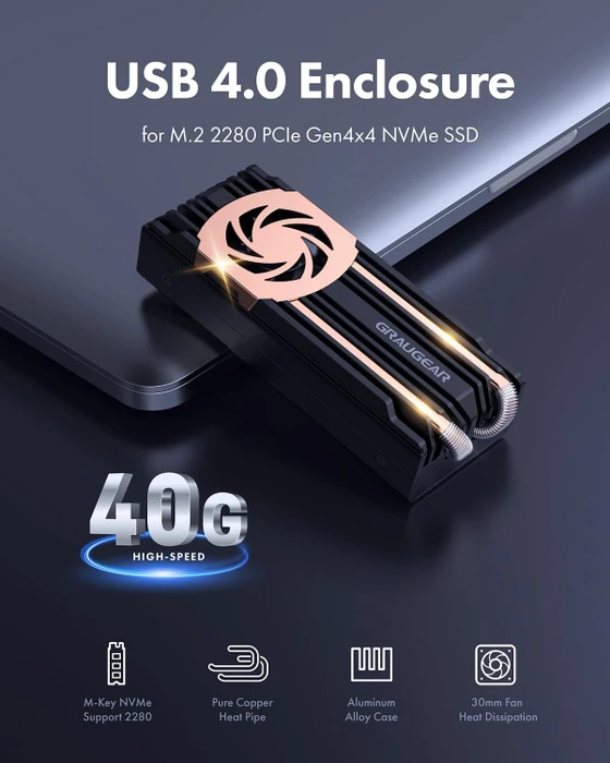 Graugear G-M2U4-40G-F USB4 SSD-Gehäuse für M.2 2280 NVMe SSD, USB4
