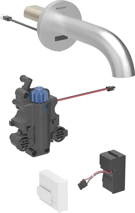 Geberit Piave Waschtischarmatur mit Netzbetrieb und Thermostatmischer 17cm für UP-Funktionsbox edelstahloptik gebürstet easy-to-clean-beschichtet