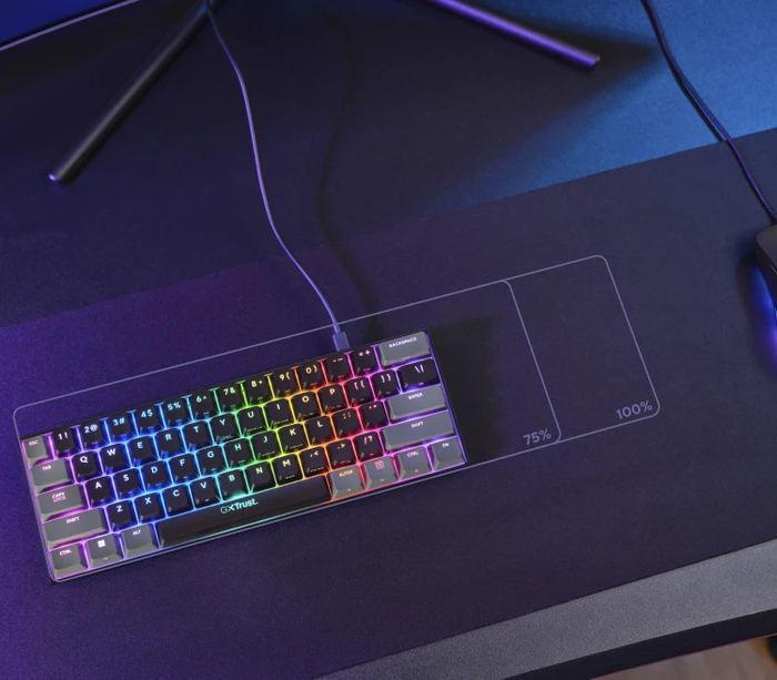 Trust Gaming GXT 867 Acira, 60%, schwarz, LEDs RGB, Outemu Red, USB, US