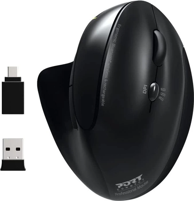 Port Designs Wireless Rechargeable Ergonomic Mouse, USB/Bluetooth