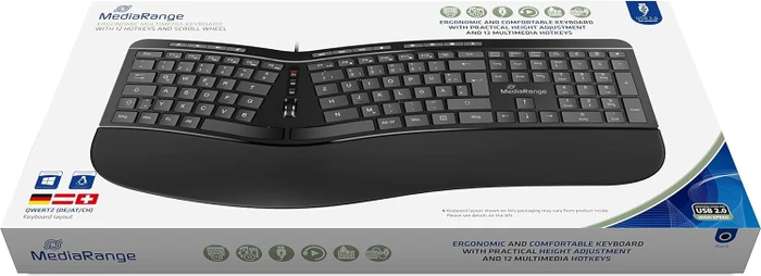MediaRange Ergonomische Multimedia-Tastatur, schwarz, USB, DE