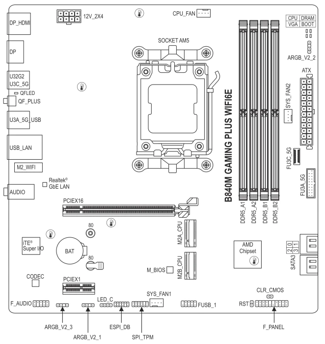 GIGABYTE B840M GAMING PLUS WIFI6E (AMD AM5)